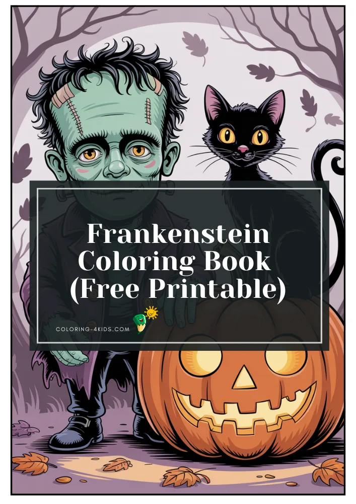Frankenstein coloring book cover — free printable PDF