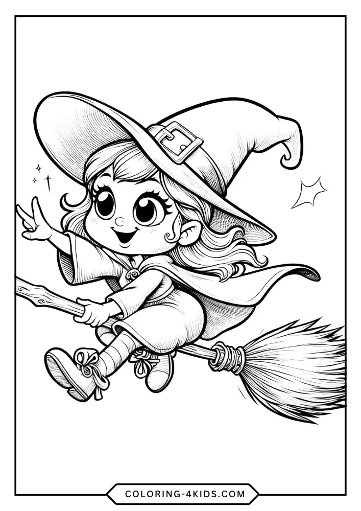 Cute Witch coloring book preview page 1