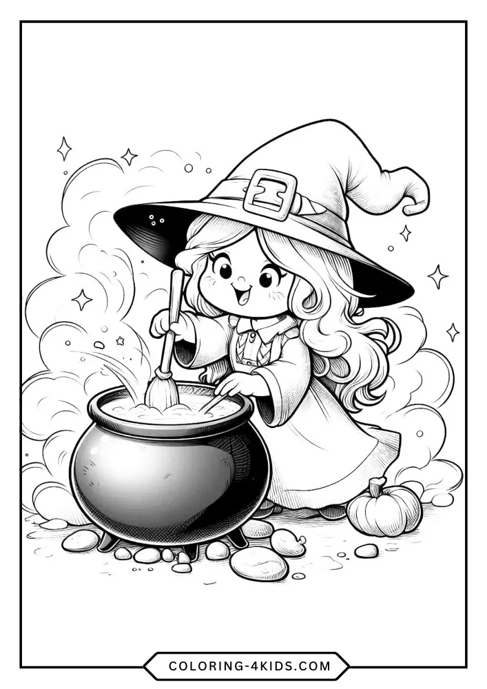 Cute Witch coloring book preview page 3