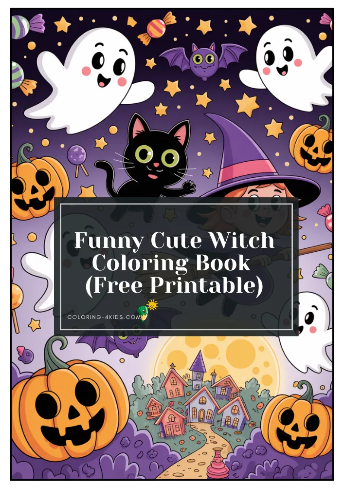 Cute Witch coloring book cover — free printable PDF