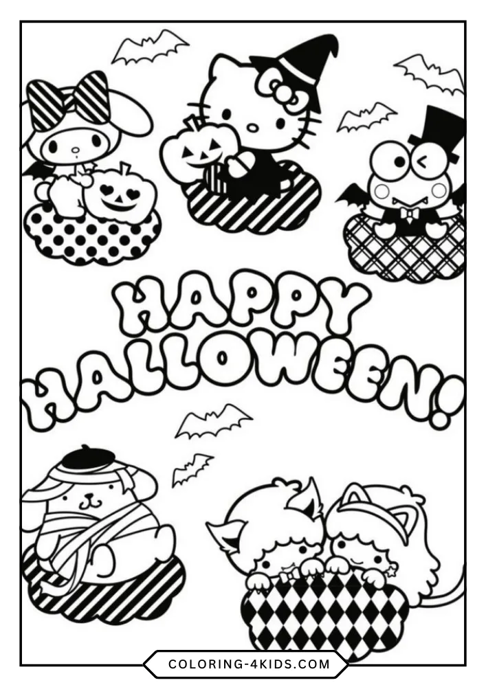 Halloween Hello Kitty coloring book preview page 2