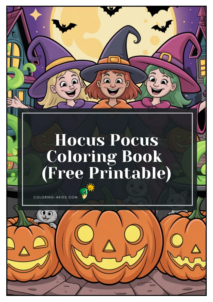 Hocus Pocus coloring book cover — free printable PDF