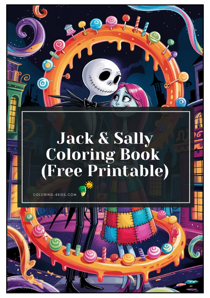Jack & Sally coloring book cover — free printable PDF