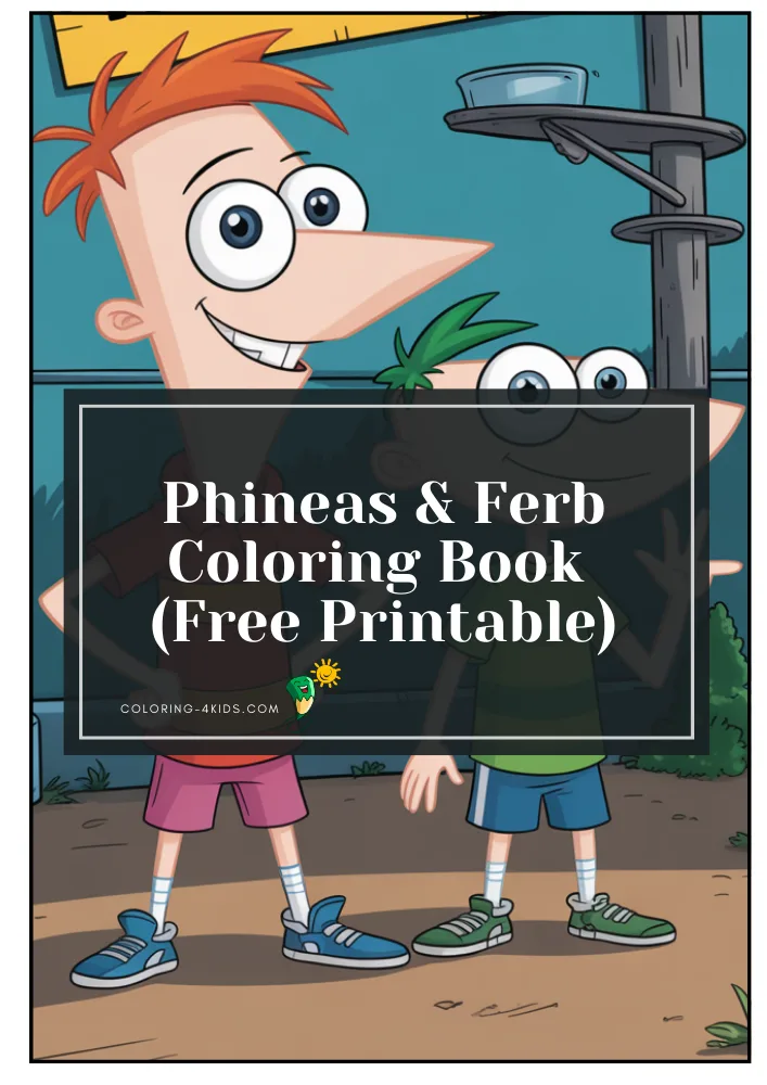 Phineas and Ferb coloring book cover — free printable PDF