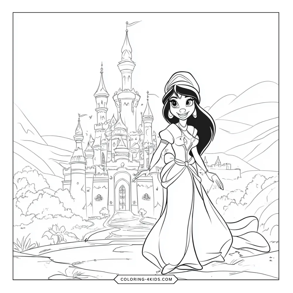 Princess Jasmine coloring book preview page 1