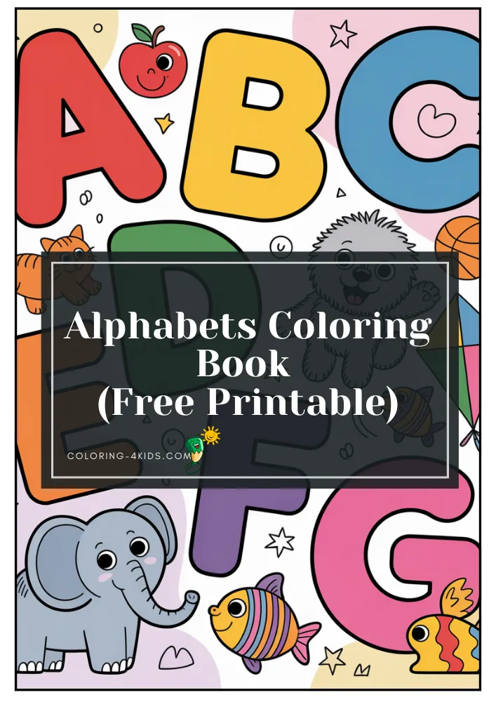 ABC Alphabet coloring book cover — free printable PDF