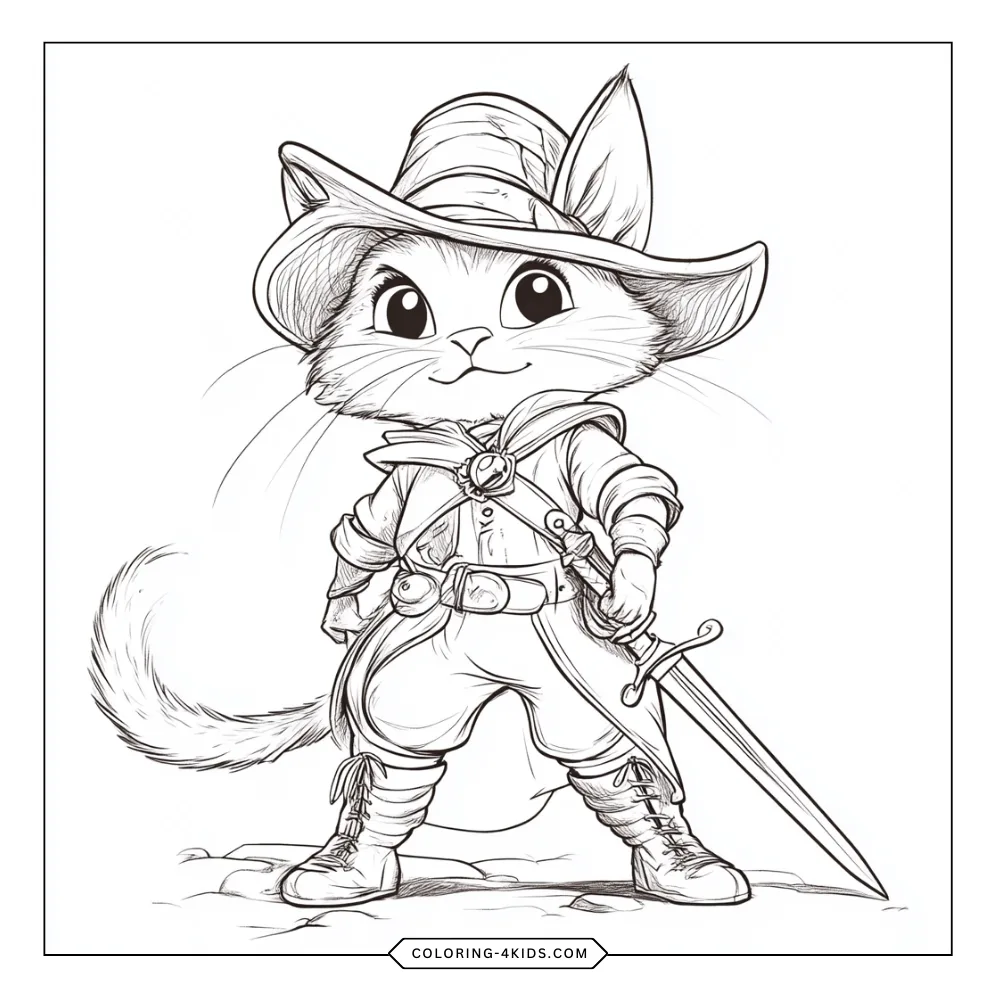 Puss in Boots coloring book preview page 3