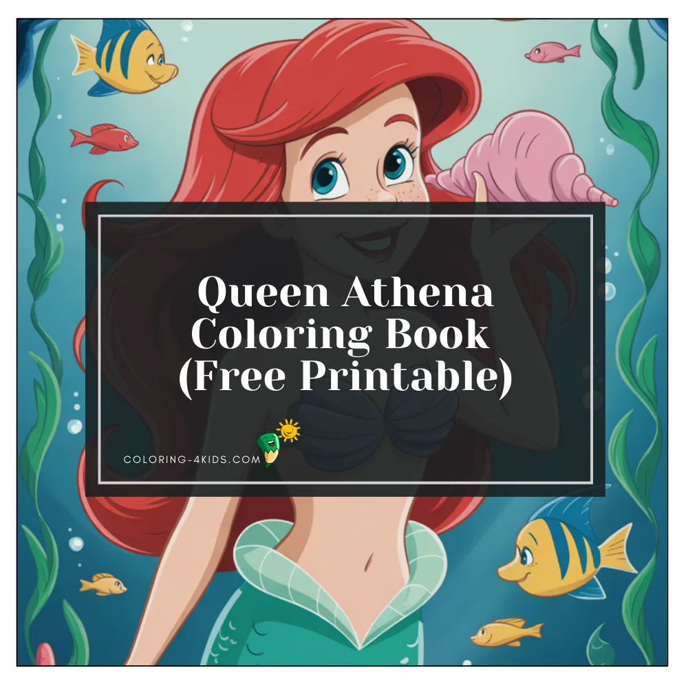 Queen Athena coloring book cover — free printable PDF