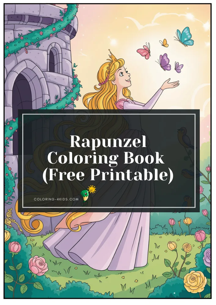 Rapunzel coloring book cover — free printable PDF