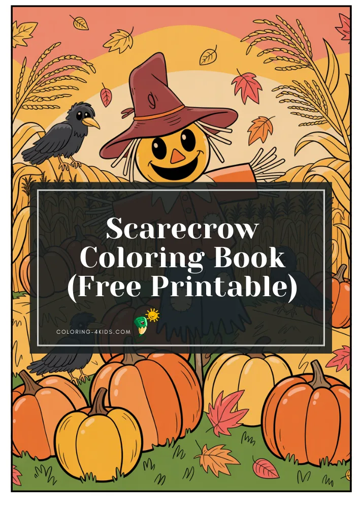 Scarecrow coloring book cover — free printable PDF