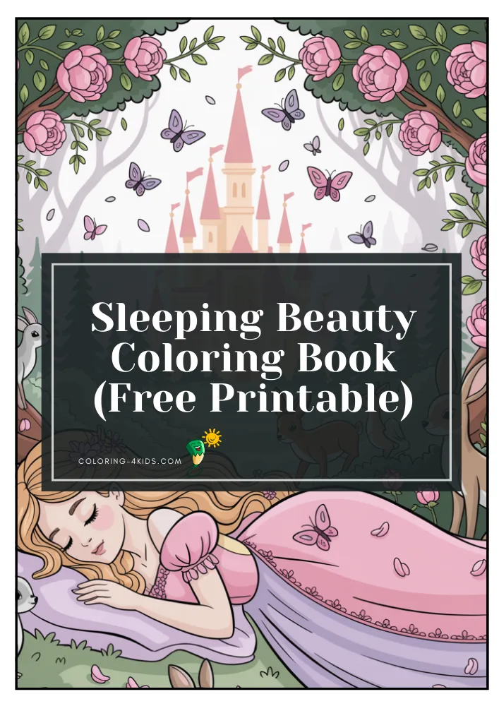 Sleeping Beauty coloring book cover — free printable PDF