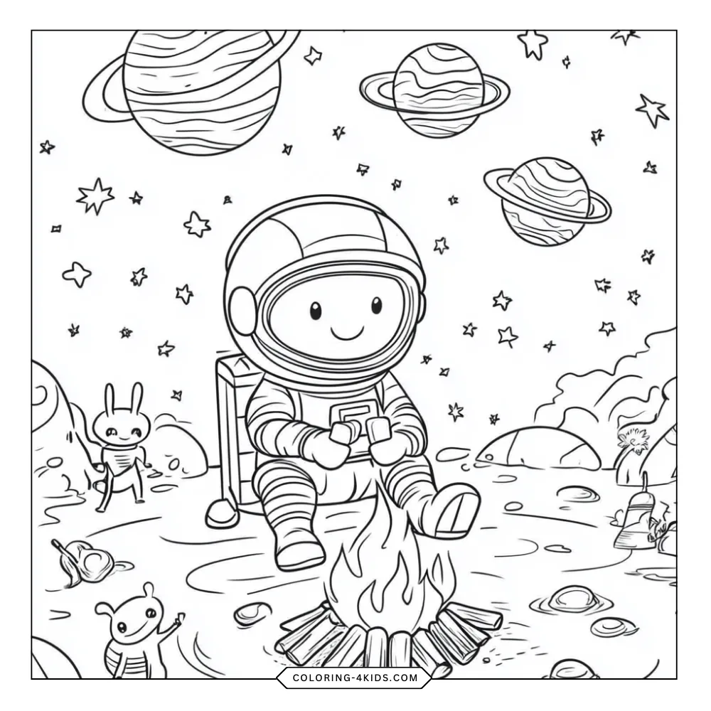 Space coloring book preview page 1