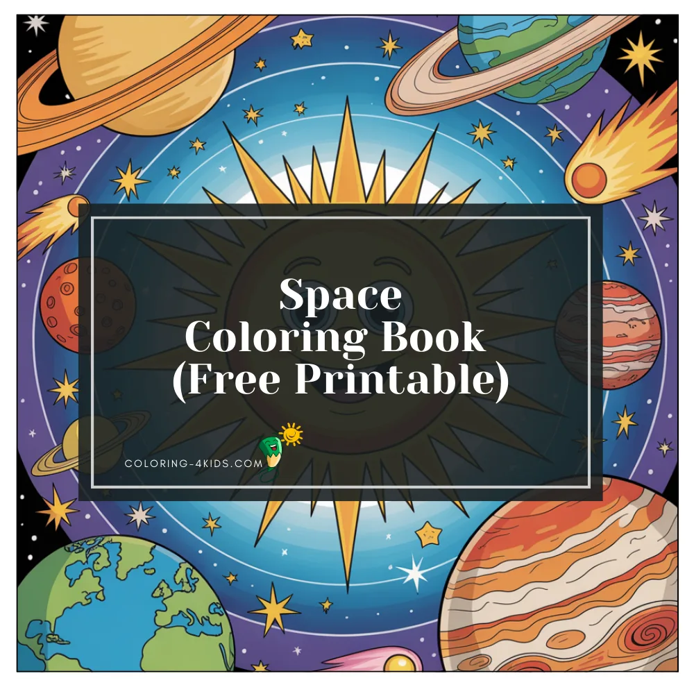 Space coloring book cover — free printable PDF