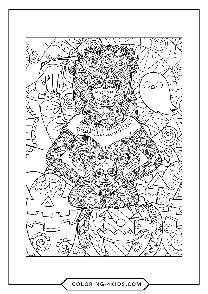 Teens Halloween coloring book preview page 3