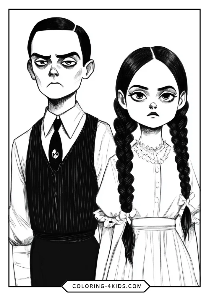 Wednesday Addams coloring book preview page 4