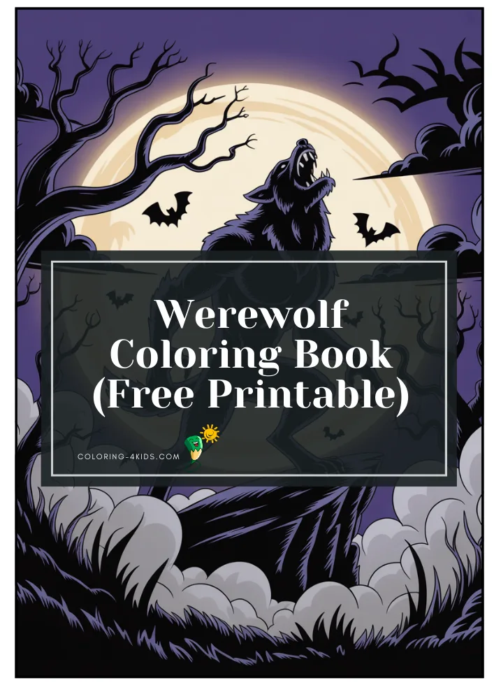 Werewolf coloring book cover — free printable PDF