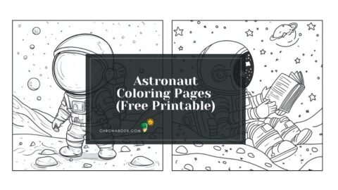 A whimsical astronaut exploring space, surrounded by stars and planets, perfect for a fun coloring page. Free printable available!