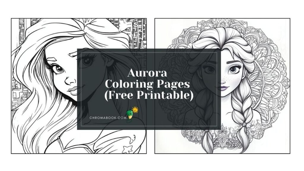 A whimsical Aurora scene featuring enchanting landscapes and playful animals, perfect for a coloring page. Free printable for creative fun!