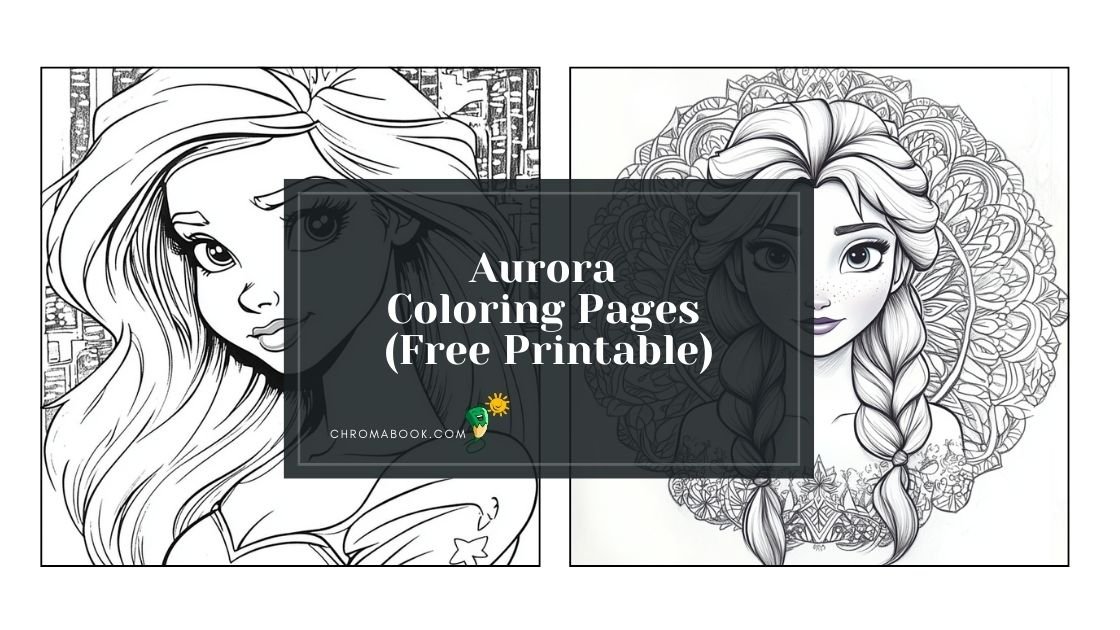 A whimsical Aurora scene featuring enchanting landscapes and playful animals, perfect for a coloring page. Free printable for creative fun!