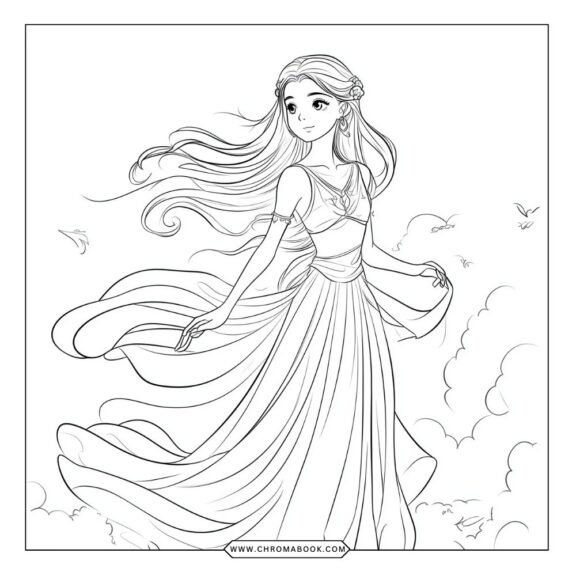 A whimsical Aurora-themed coloring page featuring intricate patterns of stars and swirling skies, perfect for a free printable activity.
