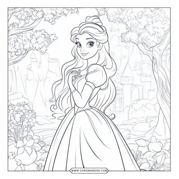 A whimsical Aurora-themed coloring page featuring intricate floral patterns and magical elements, perfect for a free printable activity.