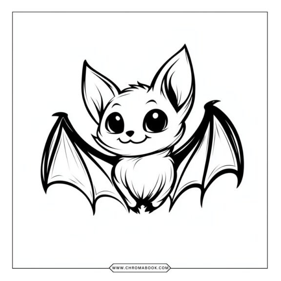 A whimsical bat design with intricate patterns, perfect for a spooky theme. Ideal for a fun coloring page, free printable for all ages!