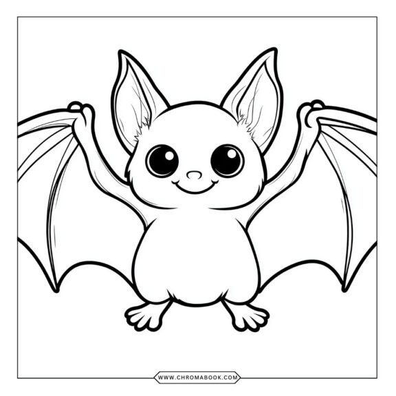 A whimsical bat design for a coloring page, featuring intricate patterns and details, perfect for a free printable activity.
