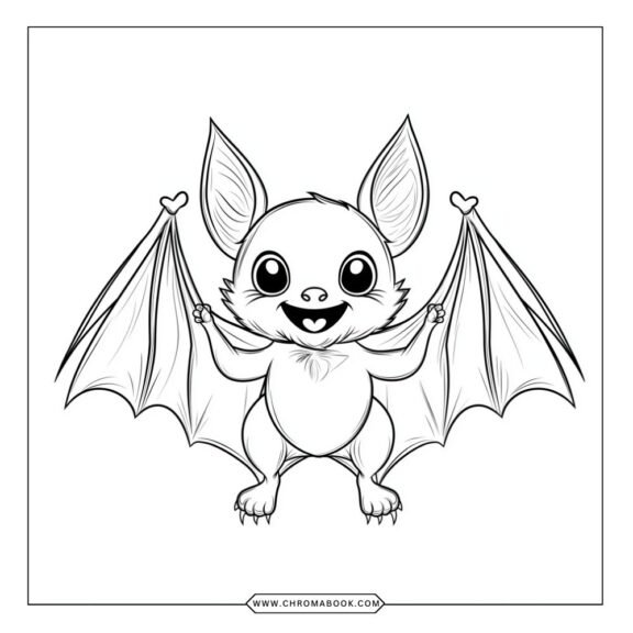 A whimsical bat design with intricate patterns, perfect for a spooky theme. Enjoy this free printable coloring page!