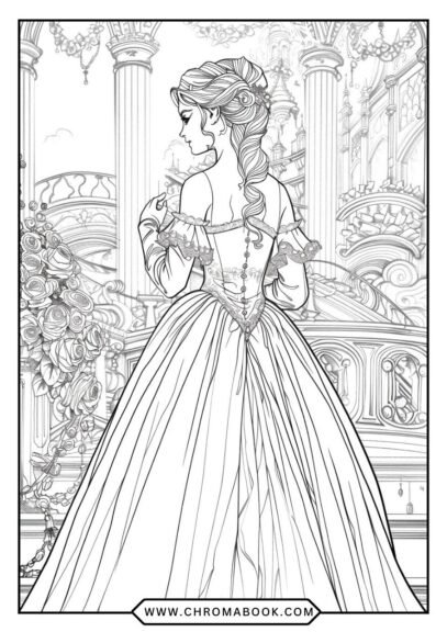 A whimsical Beauty and the Beast coloring page featuring Belle and the Beast surrounded by enchanted roses. Free printable!