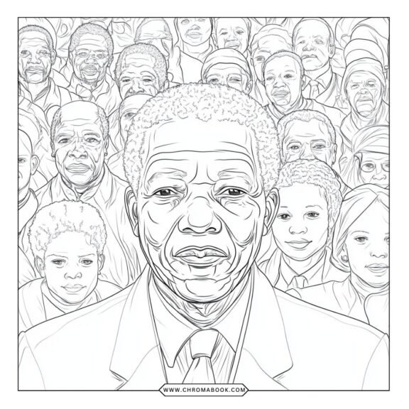 A vibrant Black History Month coloring page featuring inspiring historical figures surrounded by intricate floral patterns. Free printable!
