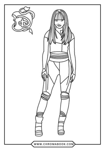 A fun Disney Descendants coloring page featuring iconic characters in a whimsical design, perfect for creative expression. Free printable!