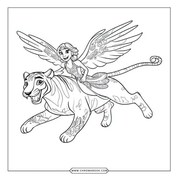 A vibrant Elena of Avalor coloring page featuring Elena in her royal attire, perfect for kids. Free printable for creative fun!