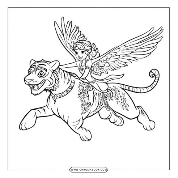 A vibrant Elena of Avalor coloring page featuring intricate patterns and playful designs, perfect for a fun, free printable activity.