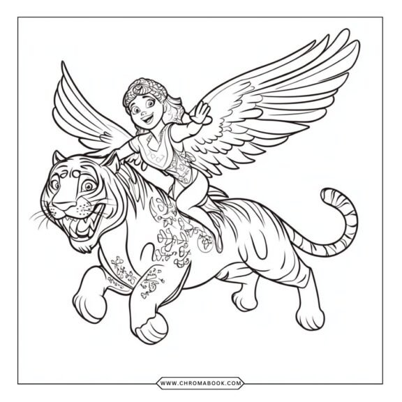A whimsical Elena of Avalor coloring page featuring intricate designs and patterns, perfect for kids. Free printable for fun!