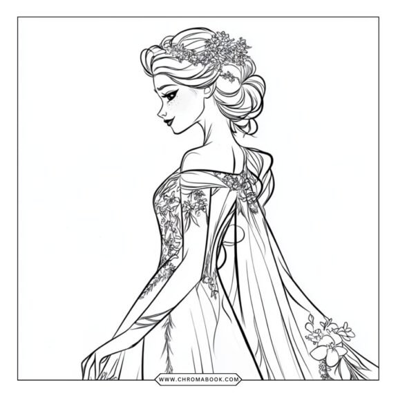 A whimsical coloring page featuring Elsa and Anna surrounded by snowflakes and floral designs. Free printable for creative fun!