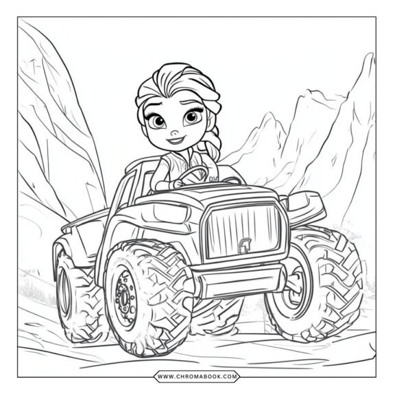 A whimsical coloring page featuring Elsa and Anna from Frozen, surrounded by intricate snowflakes and floral patterns. Free printable!