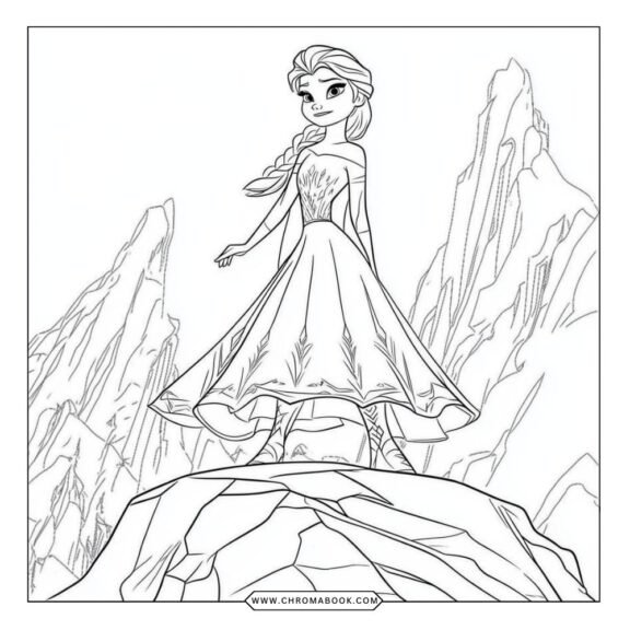 A whimsical coloring page featuring Elsa and Anna from Frozen, perfect for kids. Enjoy this free printable for creative fun!