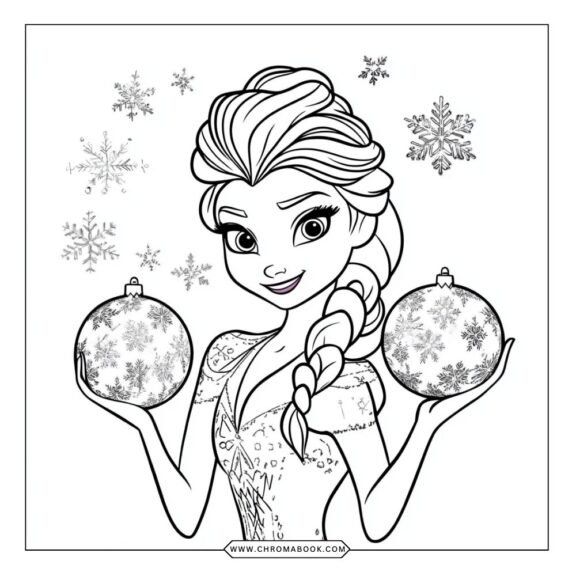 A whimsical coloring page featuring Elsa and Anna surrounded by snowflakes and flowers, perfect for a fun, free printable activity.