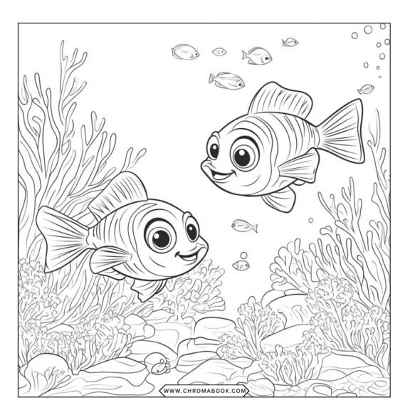 A fun coloring page featuring characters from Finding Nemo, perfect for kids. Enjoy this free printable for creative coloring adventures!