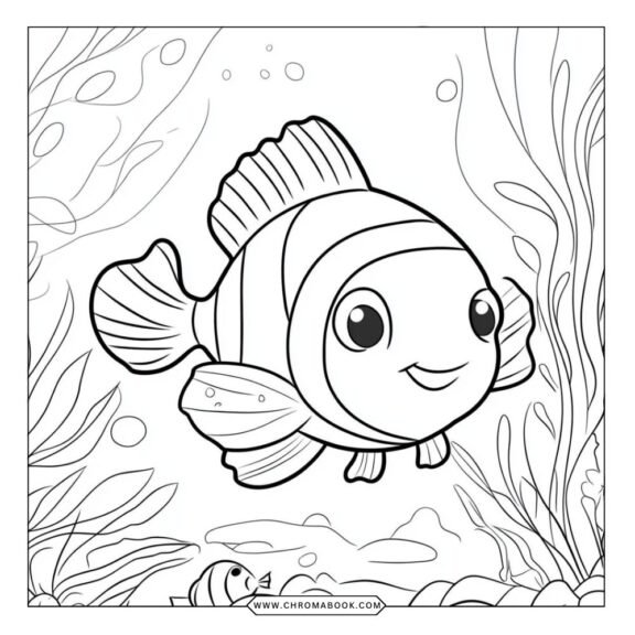 A whimsical underwater scene featuring Nemo and friends, perfect for a fun coloring page. Enjoy this free printable!