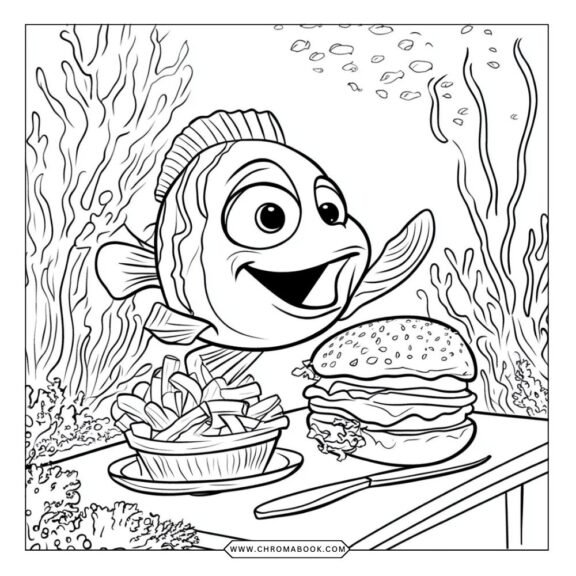 A whimsical underwater scene featuring Nemo and friends, perfect for kids. Enjoy this free printable coloring page!