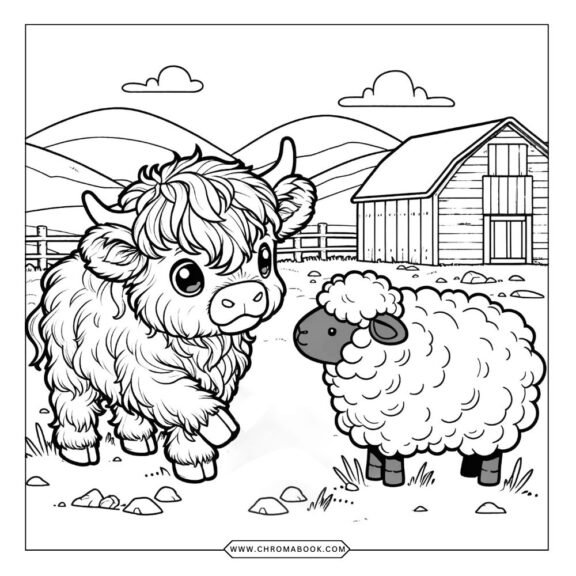 A charming highland cow surrounded by floral patterns, perfect for creativity. Free printable coloring page to enjoy!