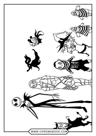 A whimsical Jack Skellington coloring page featuring intricate designs and patterns, perfect for Halloween fun. Free printable!