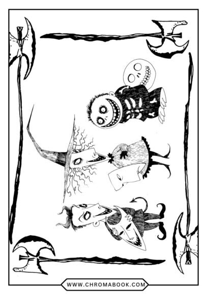 A whimsical Jack Skellington coloring page featuring intricate patterns and spooky details, perfect for Halloween fun. Free printable!