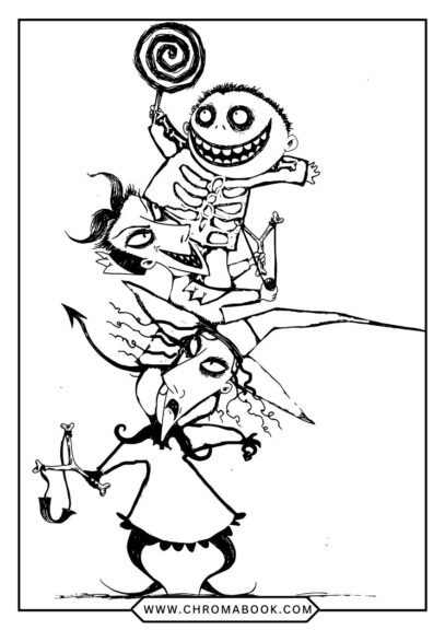 A whimsical Jack Skellington coloring page featuring intricate designs and spooky elements, perfect for a free printable activity.