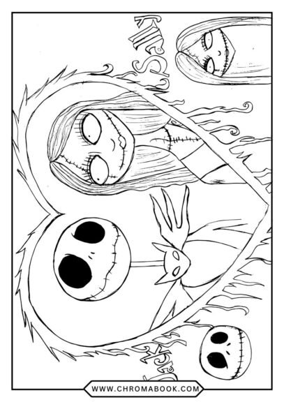 A whimsical Jack Skellington coloring page featuring intricate patterns and spooky motifs, perfect for a free printable Halloween activity.