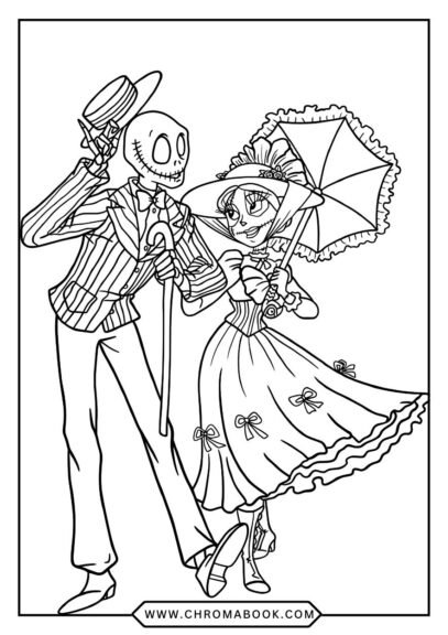 A spooky yet whimsical Jack Skellington coloring page featuring intricate designs, perfect for Halloween. Free printable!