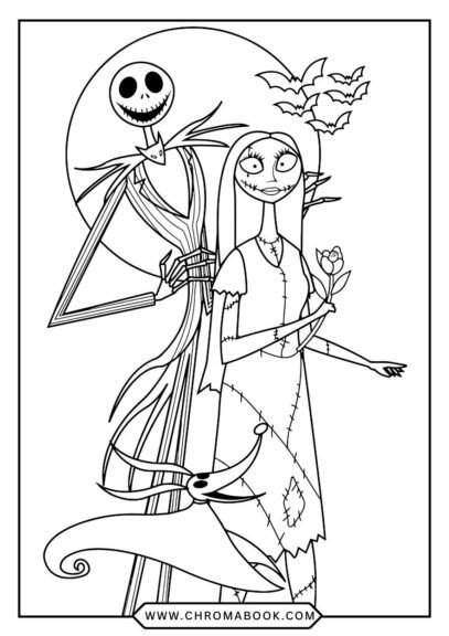 A whimsical Jack Skellington design featuring intricate details, perfect for a Halloween-themed coloring page. Free printable!