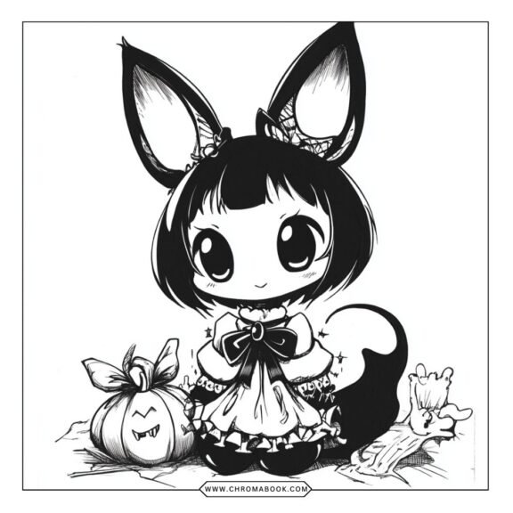 A whimsical Kuromi design featuring playful elements and intricate patterns, perfect for a creative escape. Coloring page, free printable.