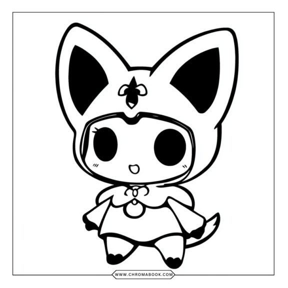 A whimsical Kuromi character surrounded by playful motifs, perfect for a fun coloring page. Enjoy this free printable design!